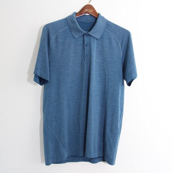 Lululemon Metal Vent Tech Polo Short Sleeve Blue Button Mesh Silverescent Large - Picture 1 of 8